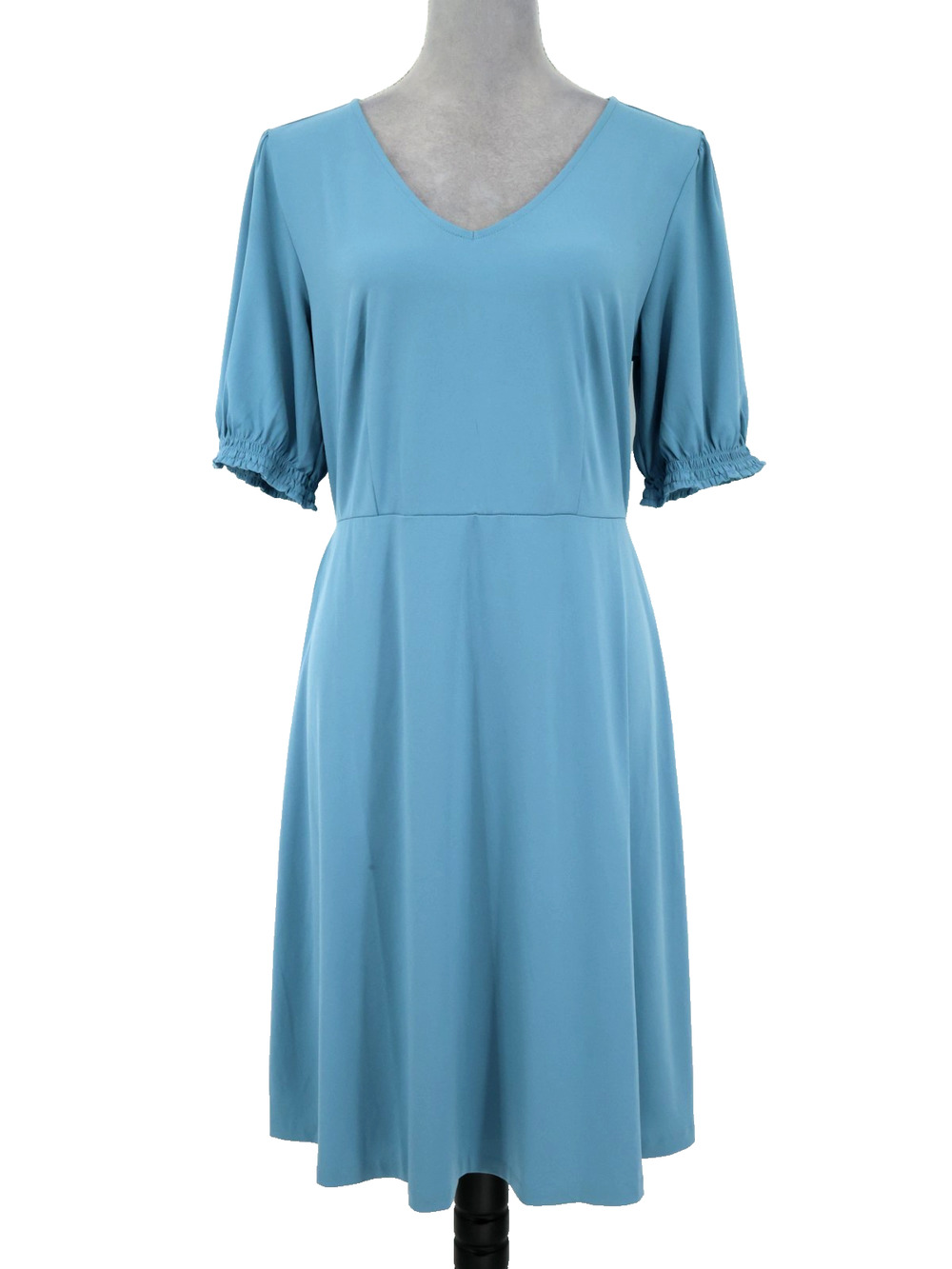 Ann Taylor Dress Womens Medium Light Blue Stretch Knit Fit n Flare V Neck New